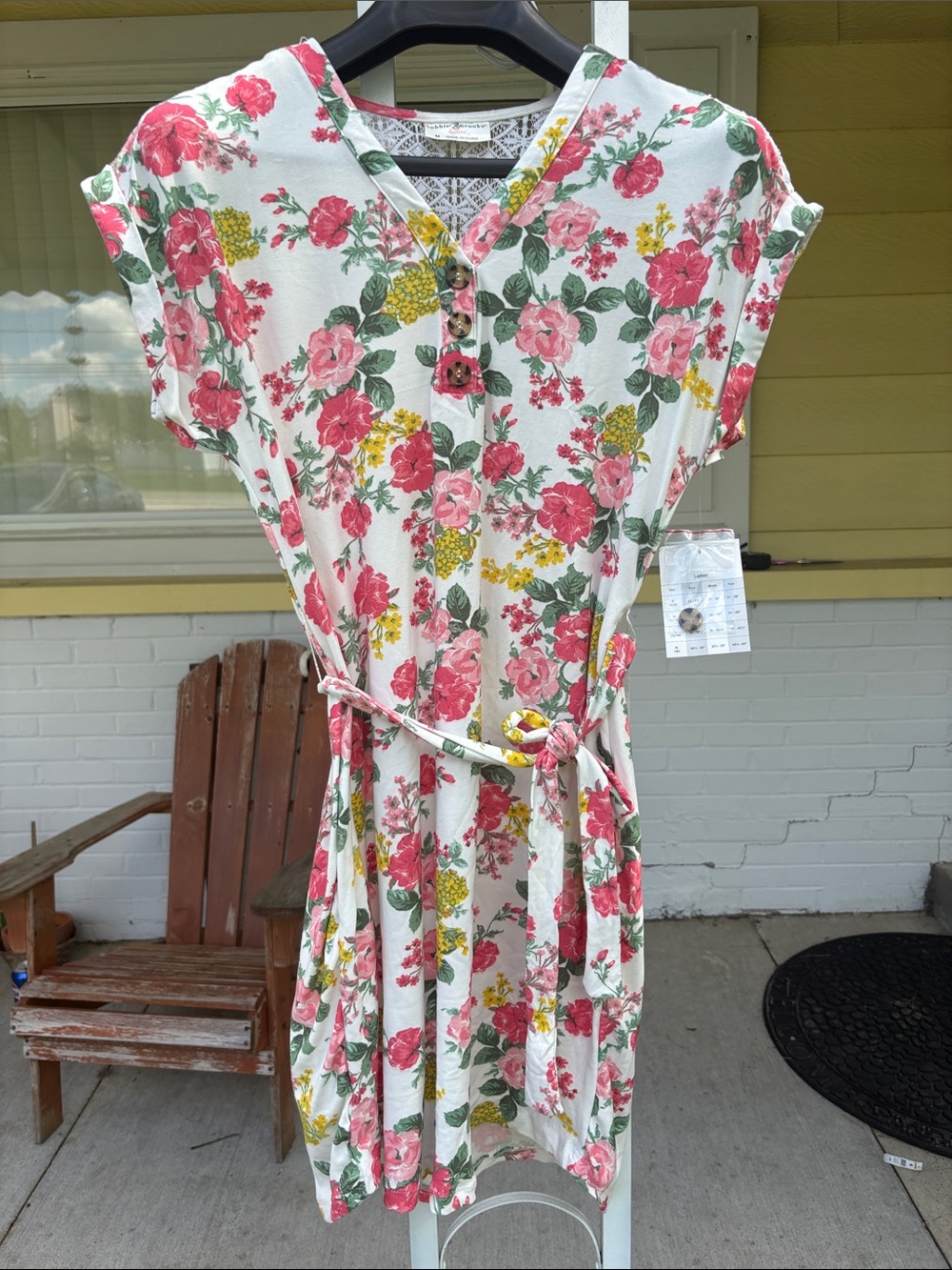 Bobbie Brooks Floral Midi Dress in Pink and Cream with Yellow Accents